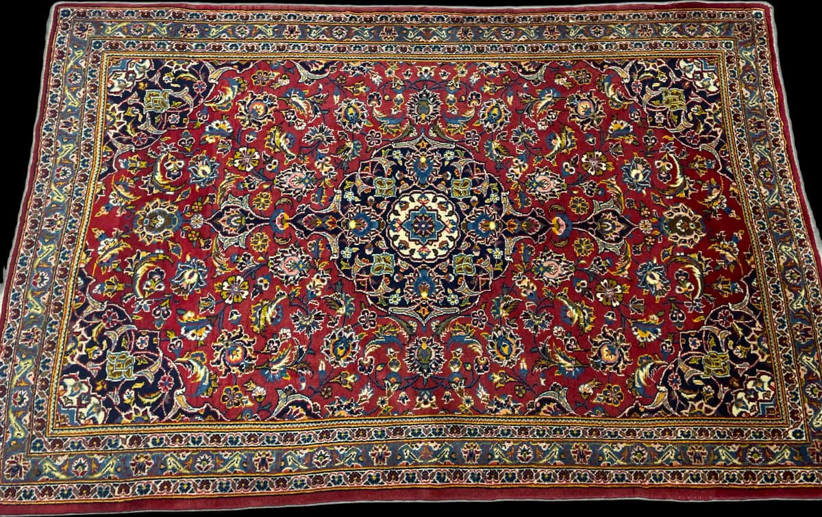 Perserteppich Kashan, orientalisch, 120x184 cm, überwiegend in Rot und Blau — Perspektive
