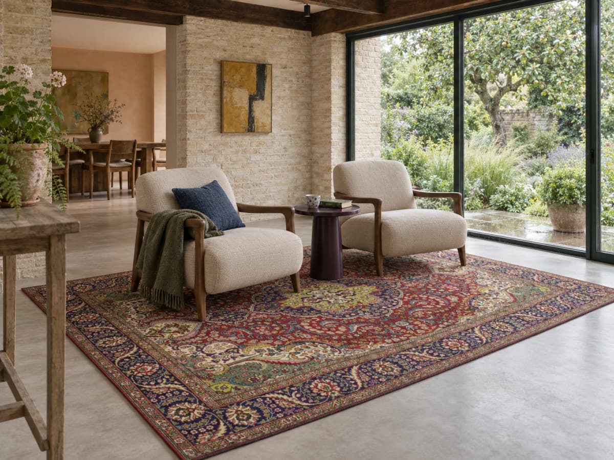 Perserteppich, orientalisch, 203x285 cm, überwiegend in Rot — Im Raum