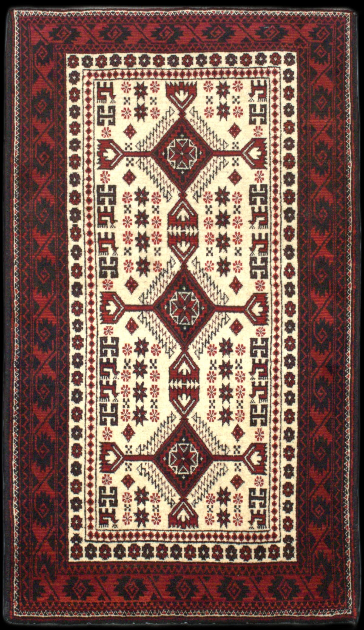 Persian rug in dimensions 182 centimeters length by 97 centimeters width with mainly beige and red colors