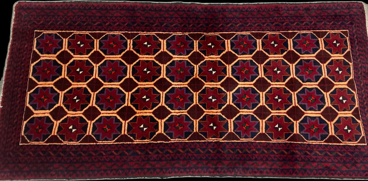 Perserteppich Belutsch, orientalisch, 95x190 cm, überwiegend in Rot und Blau — Perspektive