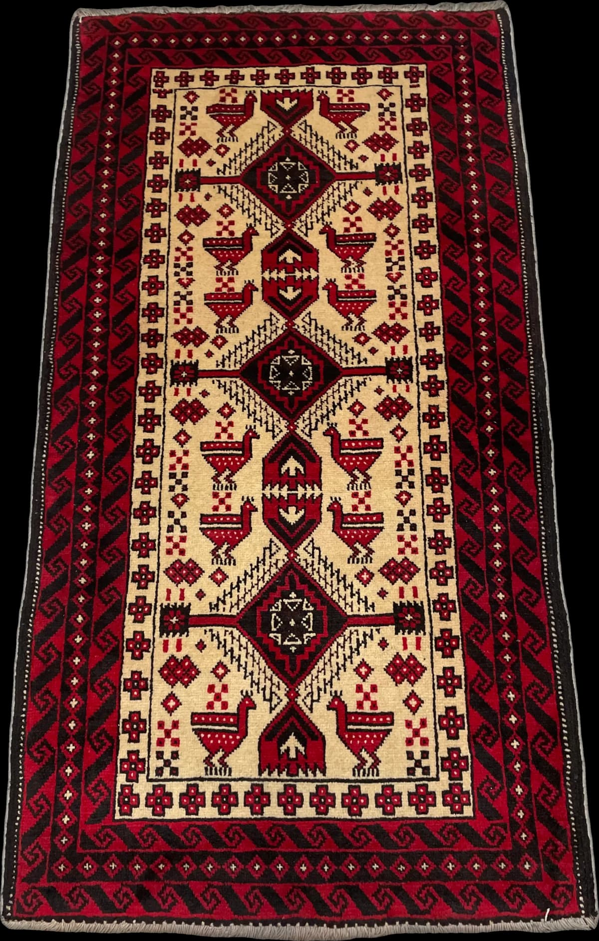Perserteppich Belutsch, orientalisch, 106x187 cm, überwiegend in Beige und Rot — Perspektive