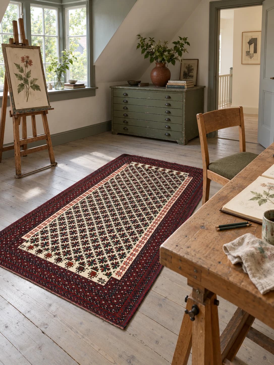 Tapis persan baloutche, oriental, 100x182 cm, principalement rouge — Dans une pièce