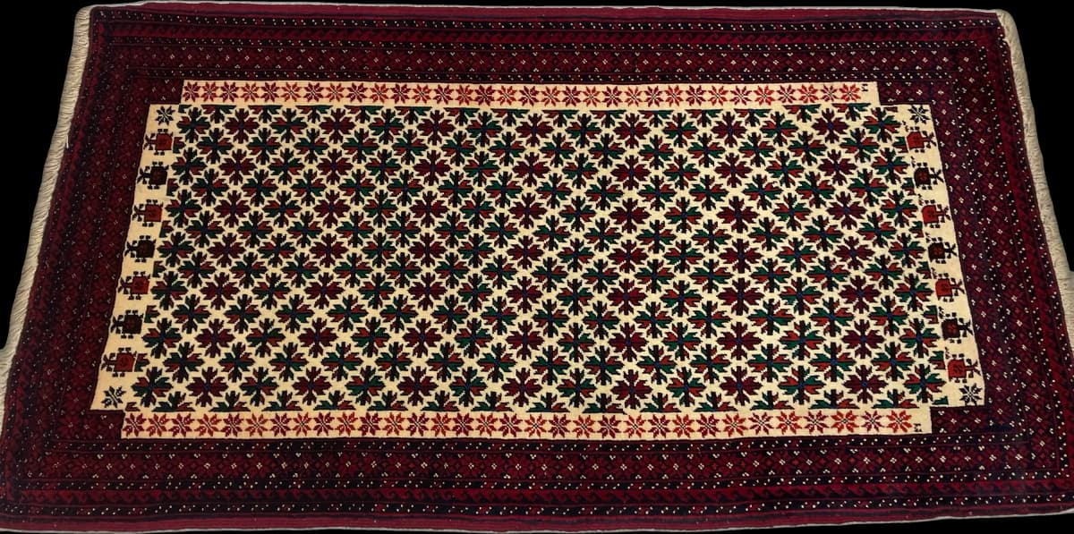 Tapis persan baloutche, oriental, 100x182 cm, principalement rouge — Perspective