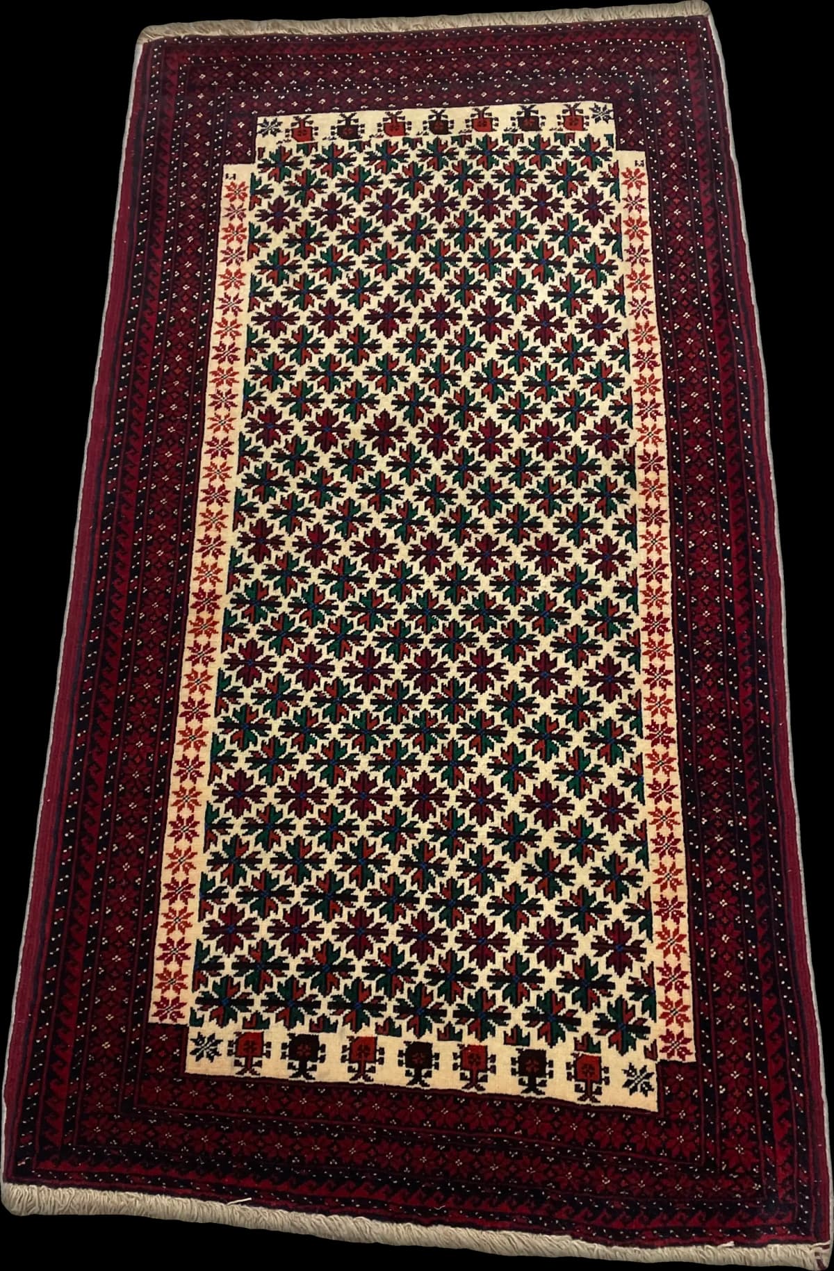 Tapis persan baloutche, oriental, 100x182 cm, principalement rouge — Perspective