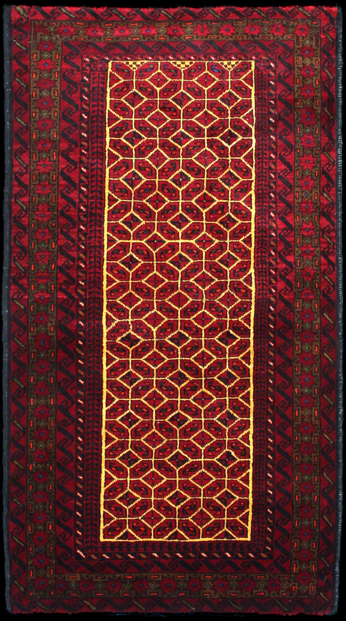 Persian rug of Turkoman style in dimensions 174 centimeters length by 97 centimeters width with mainly red colors — Full view