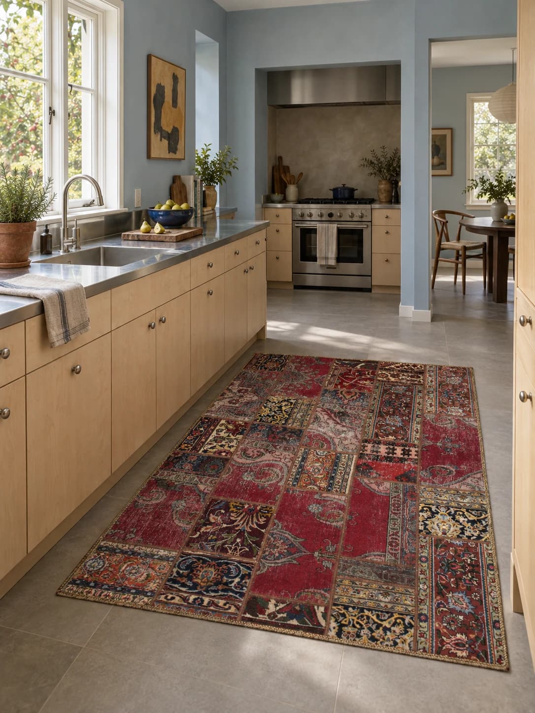 Persian Rey Patchwork Rug, 151x206 cm, mainly red — In a room