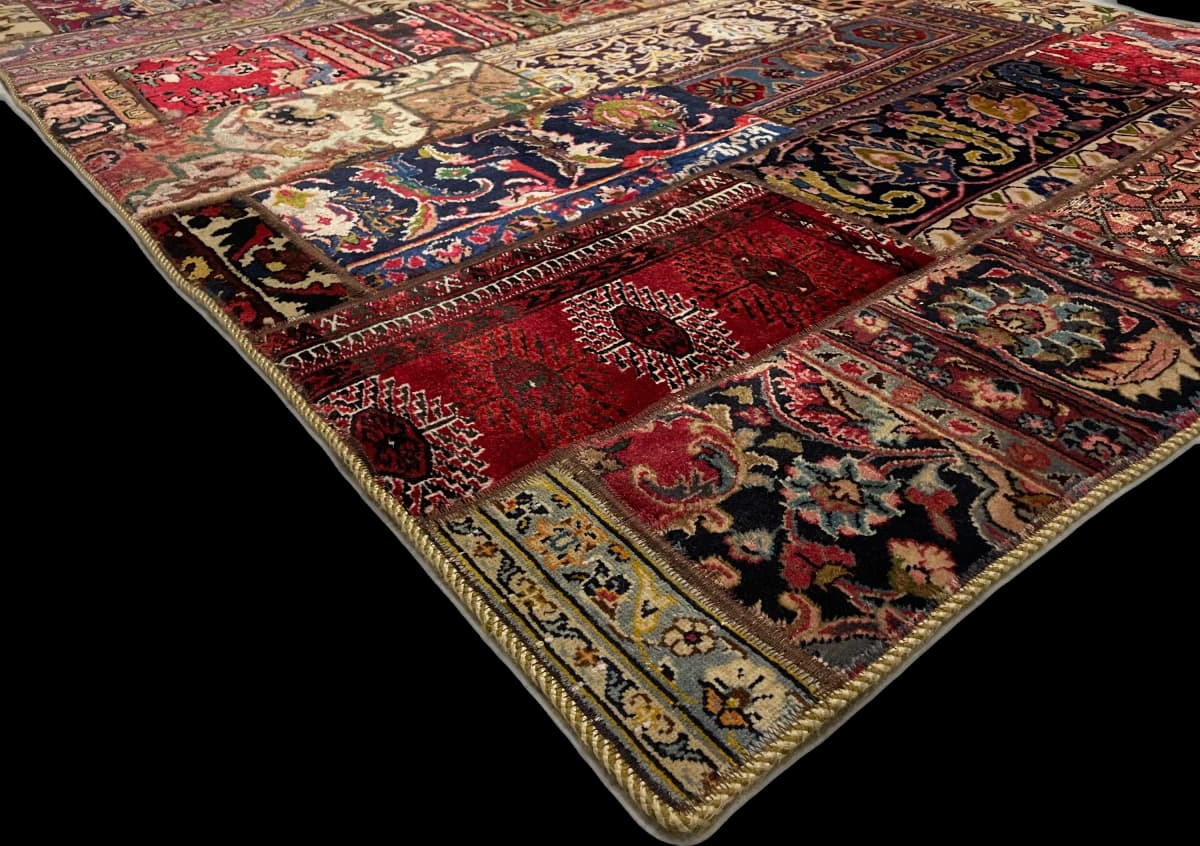 Persischer Patchwork-Teppich Rey, 152x236 cm, überwiegend in Rot und Gelb — Ecke & Kante