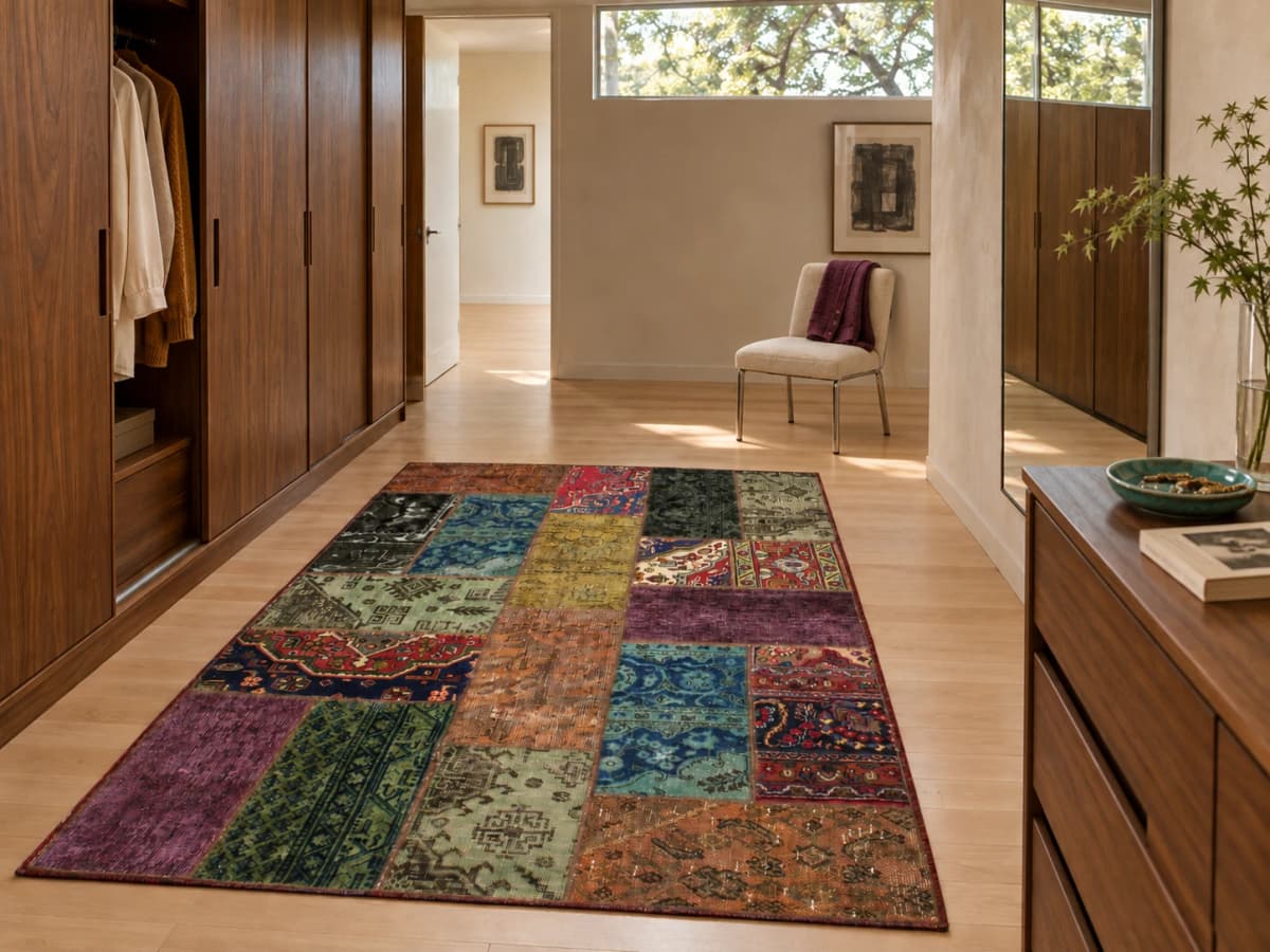 Tapis patchwork persan Rey, 150x207 cm, multicolore — Dans une pièce