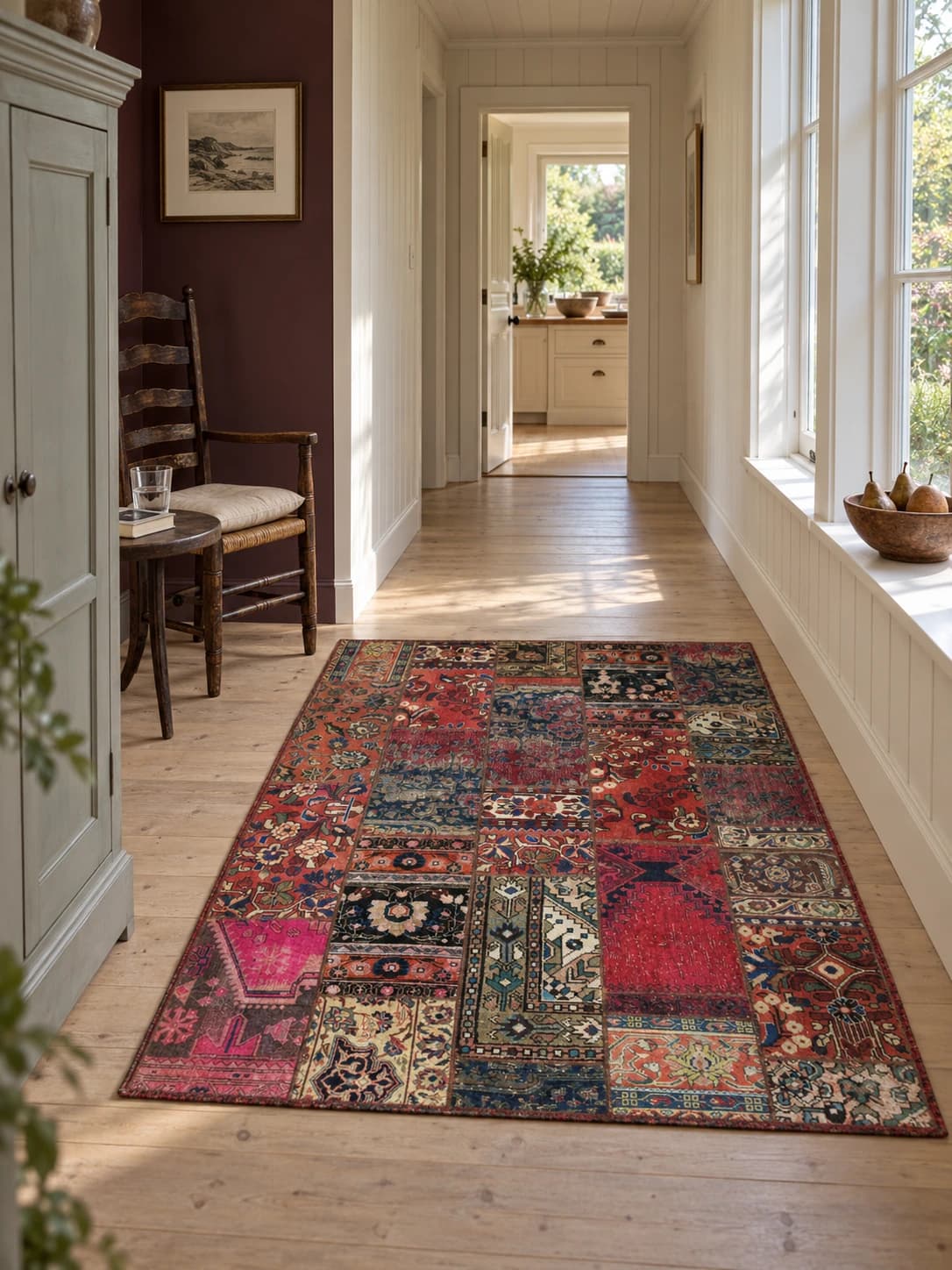 Persischer Patchwork-Teppich Rey, 151x204 cm, überwiegend in Rot — Im Raum