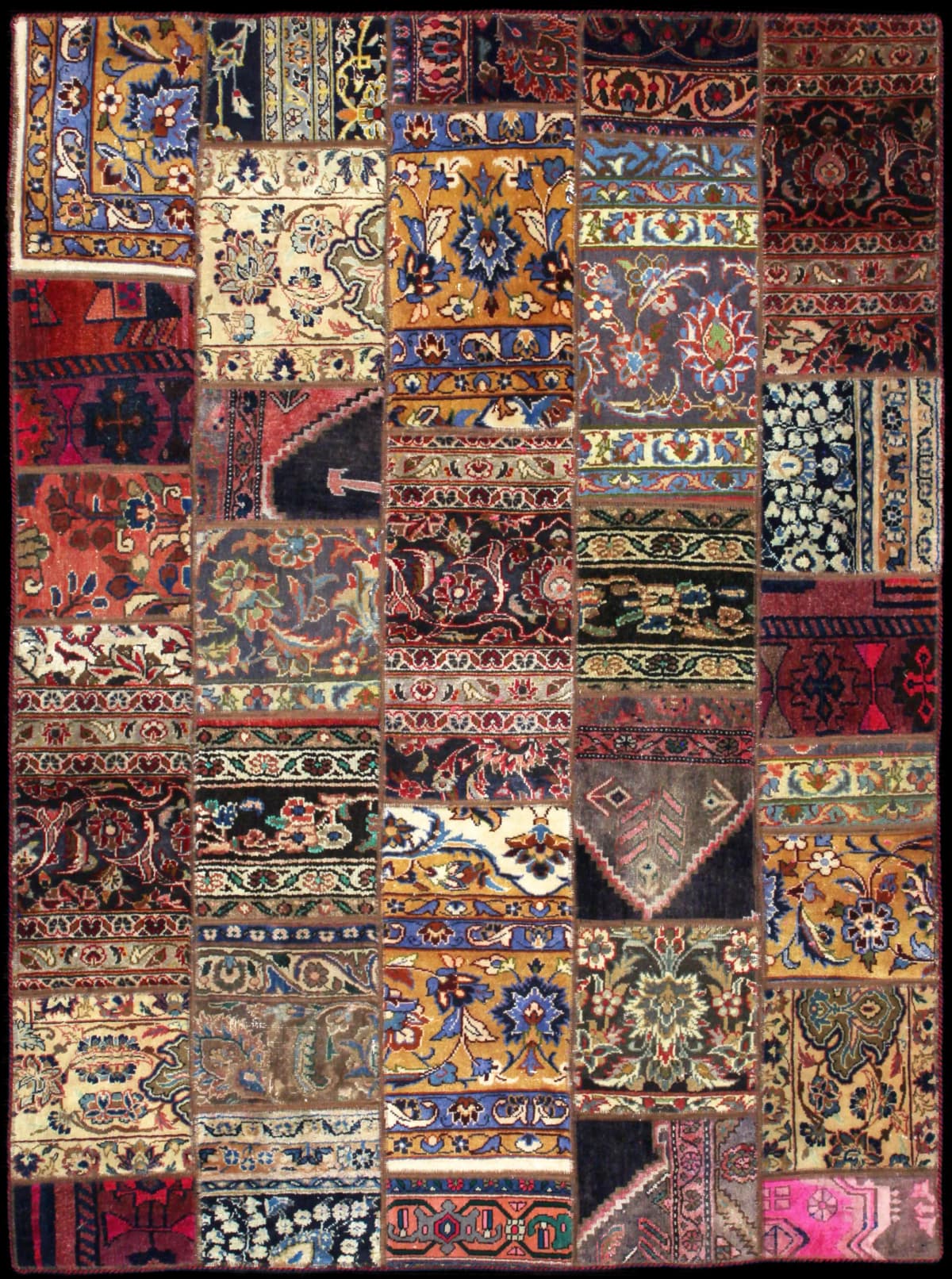 Persian rug of Patchwork style in dimensions 205 centimeters length by 150 centimeters width with mainly beige and red colors — Full view