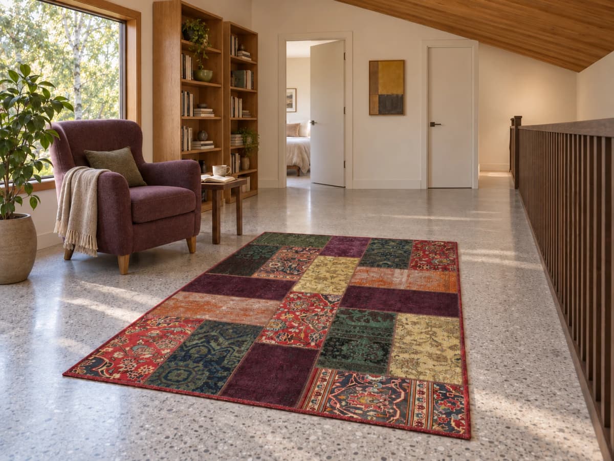 Tapis patchwork persan Rey, 150x211 cm, multicolore — Dans une pièce