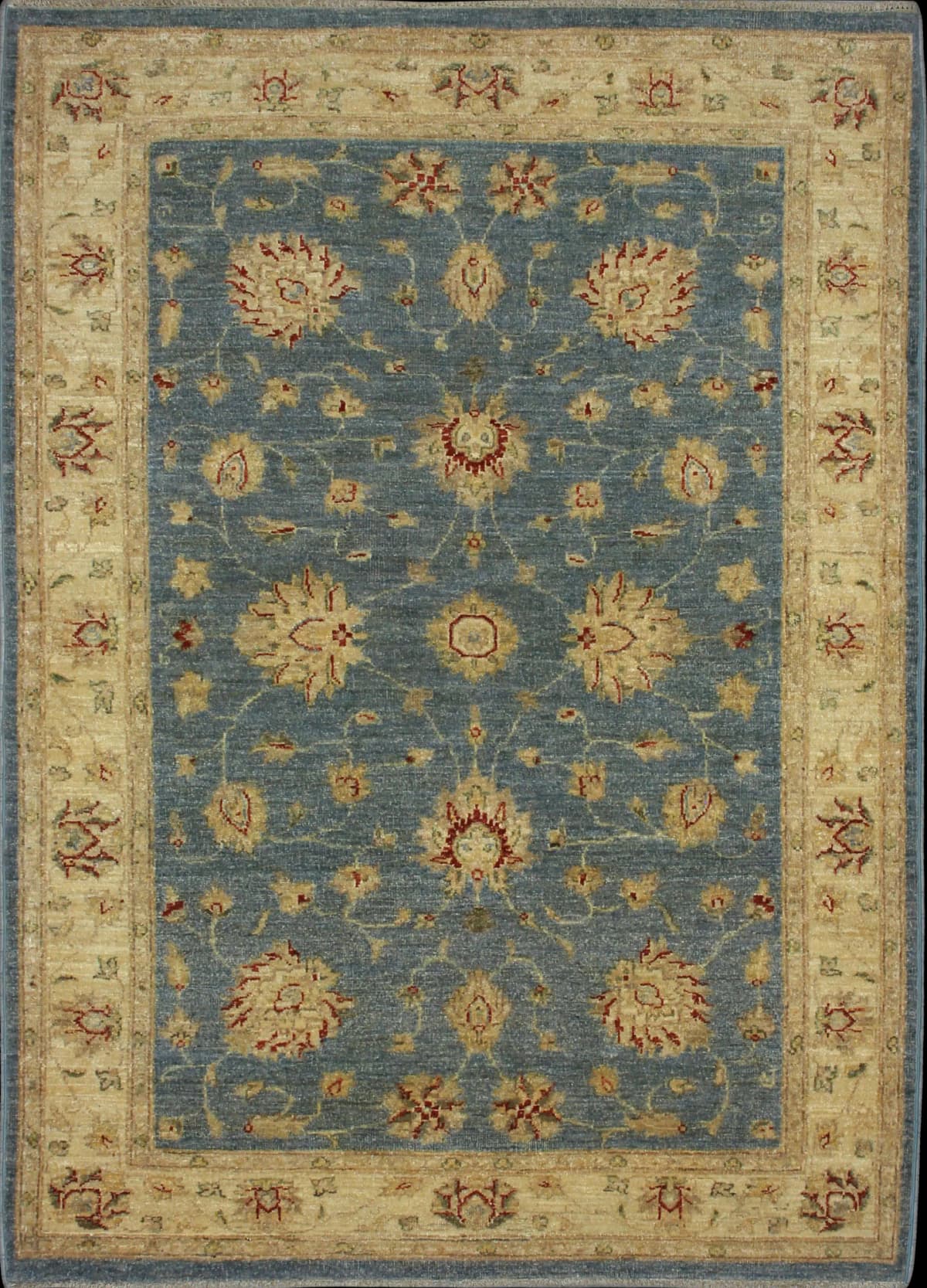 Pakistan rug in dimensions 200 centimeters length by 139 centimeters width with mainly blue and yellow colors