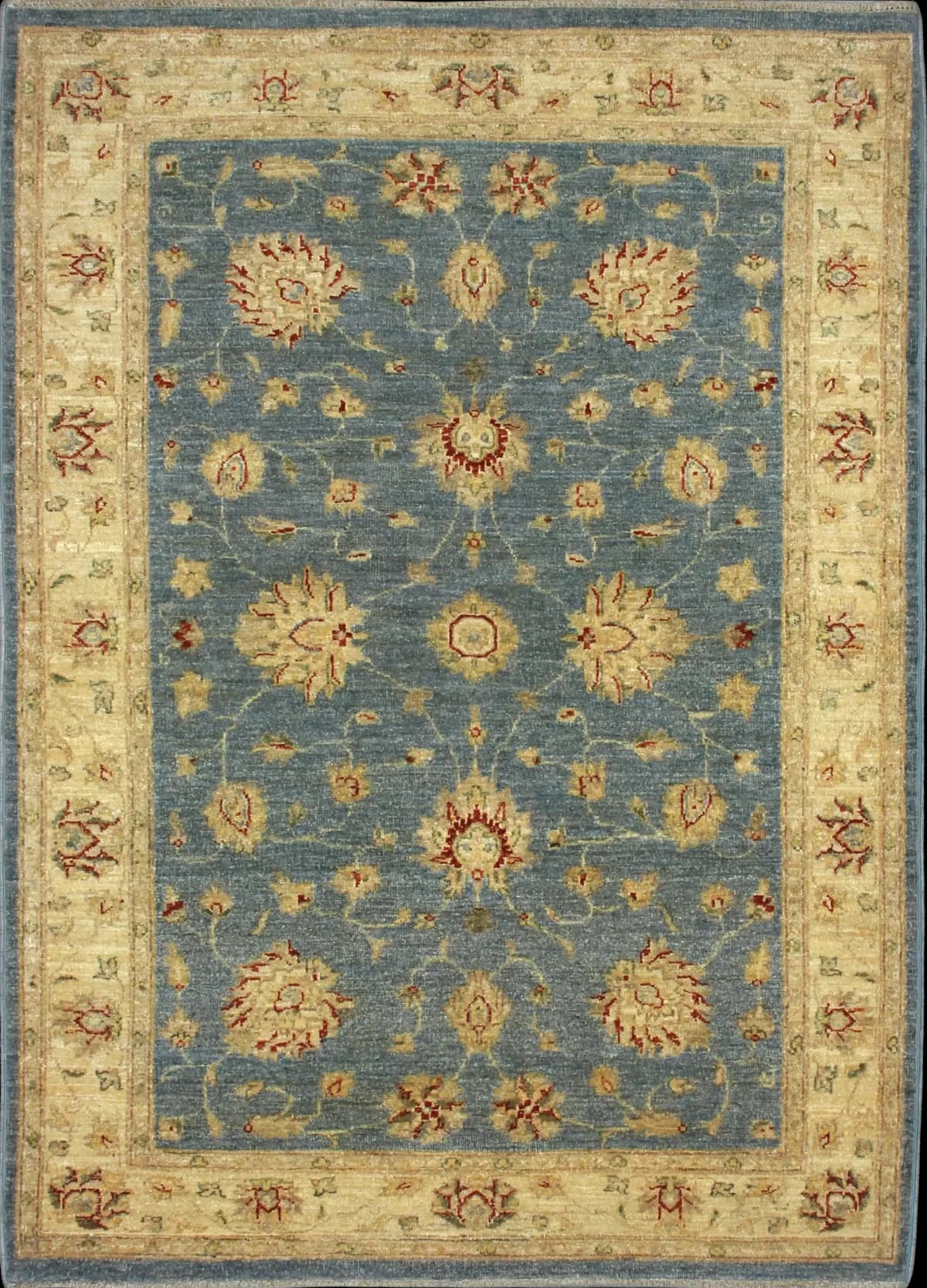 alfombra Pakistán en dimensiones 200 centímetros de largo por 139 centímetros de ancho con colores principalmente azul y amarillo — Vista completa