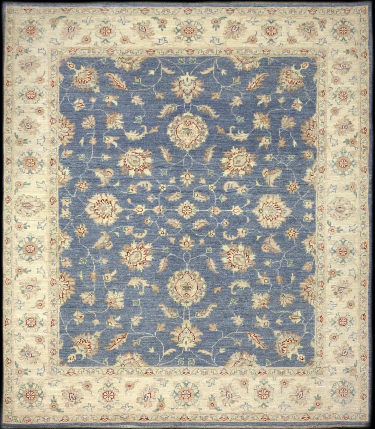Pakistan rug in dimensions 241 centimeters length by 196 centimeters width with mainly beige and blue colors
