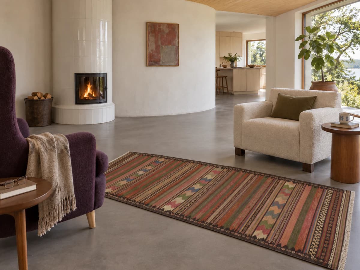 Perserteppich, 113x220 cm, überwiegend in Braun — Im Raum