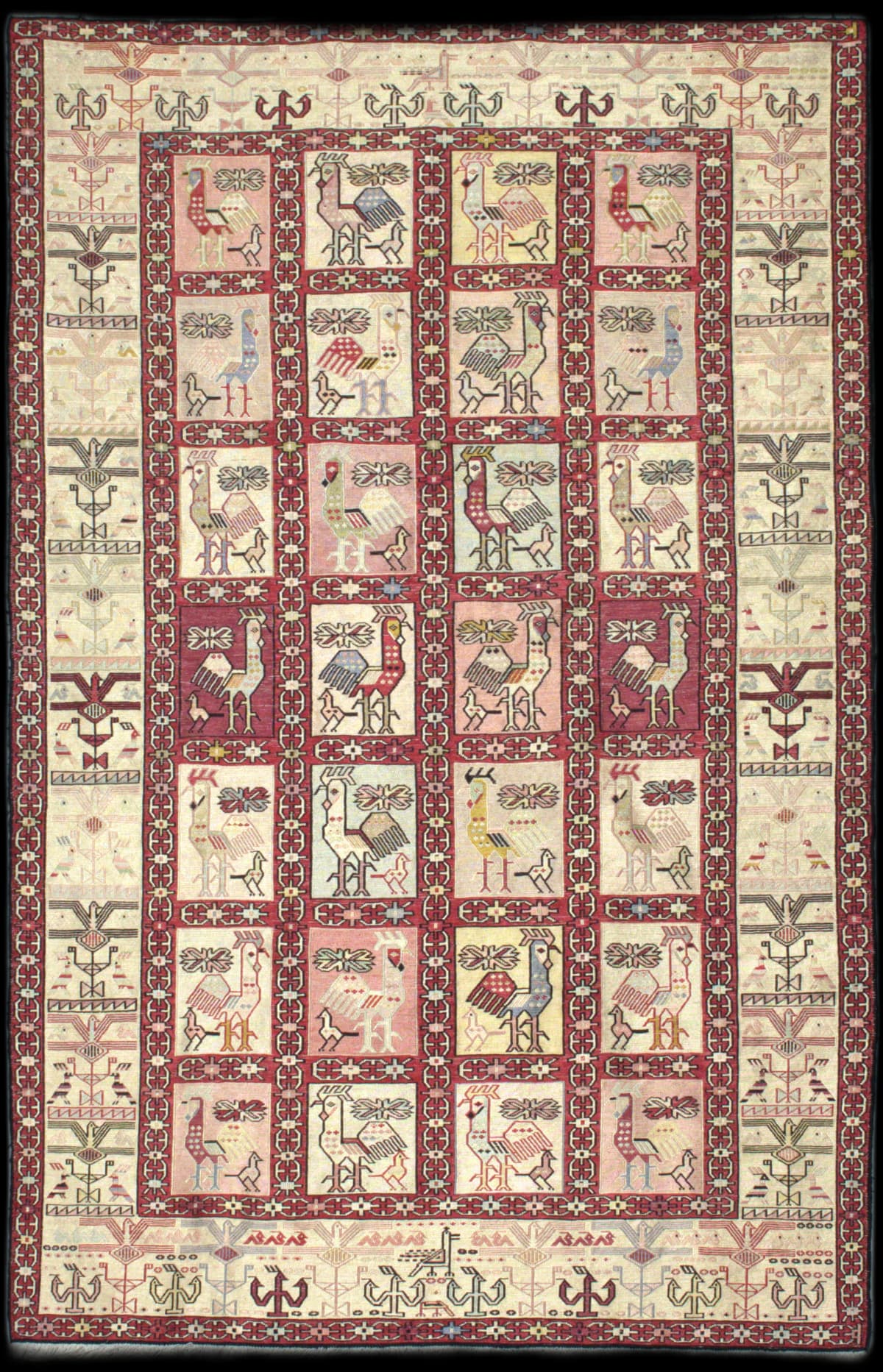 Persian rug in dimensions 198 centimeters length by 120 centimeters width with mainly beige and red colors