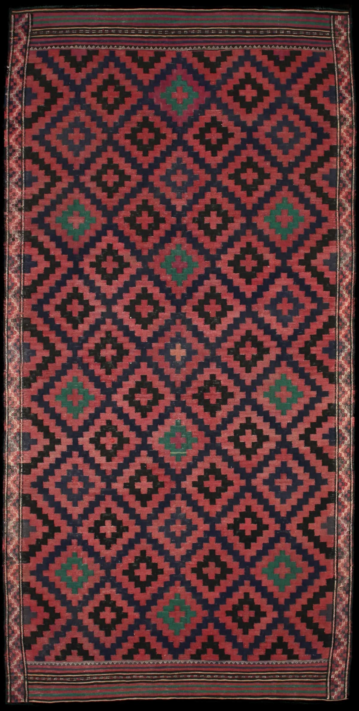 Persian rug of Sumak style in dimensions 270 centimeters length by 135 centimeters width