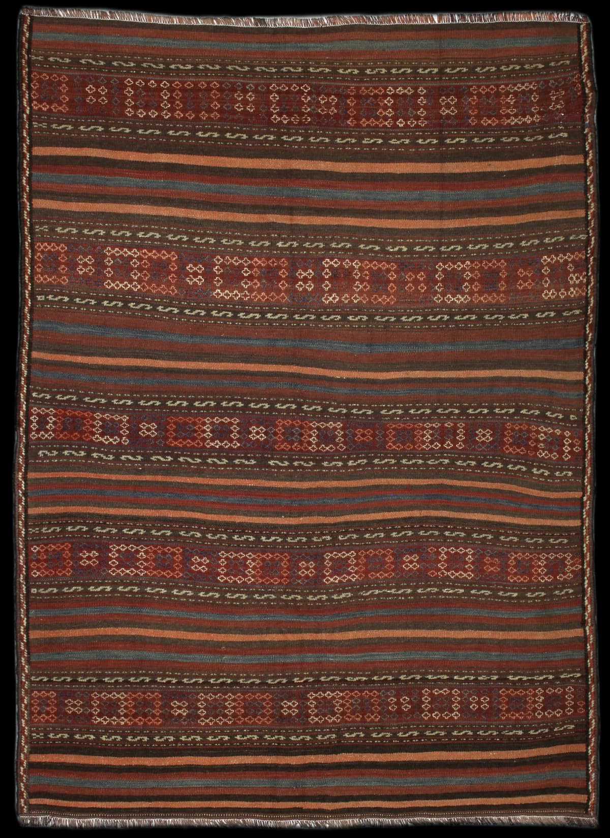 Persian rug of Sumak style in dimensions 153 centimeters length by 112 centimeters width with mainly brown colors