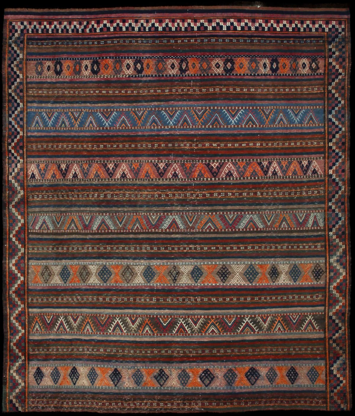 Persian rug of Sumak style in dimensions 188 centimeters length by 160 centimeters width with mainly green and blue colors