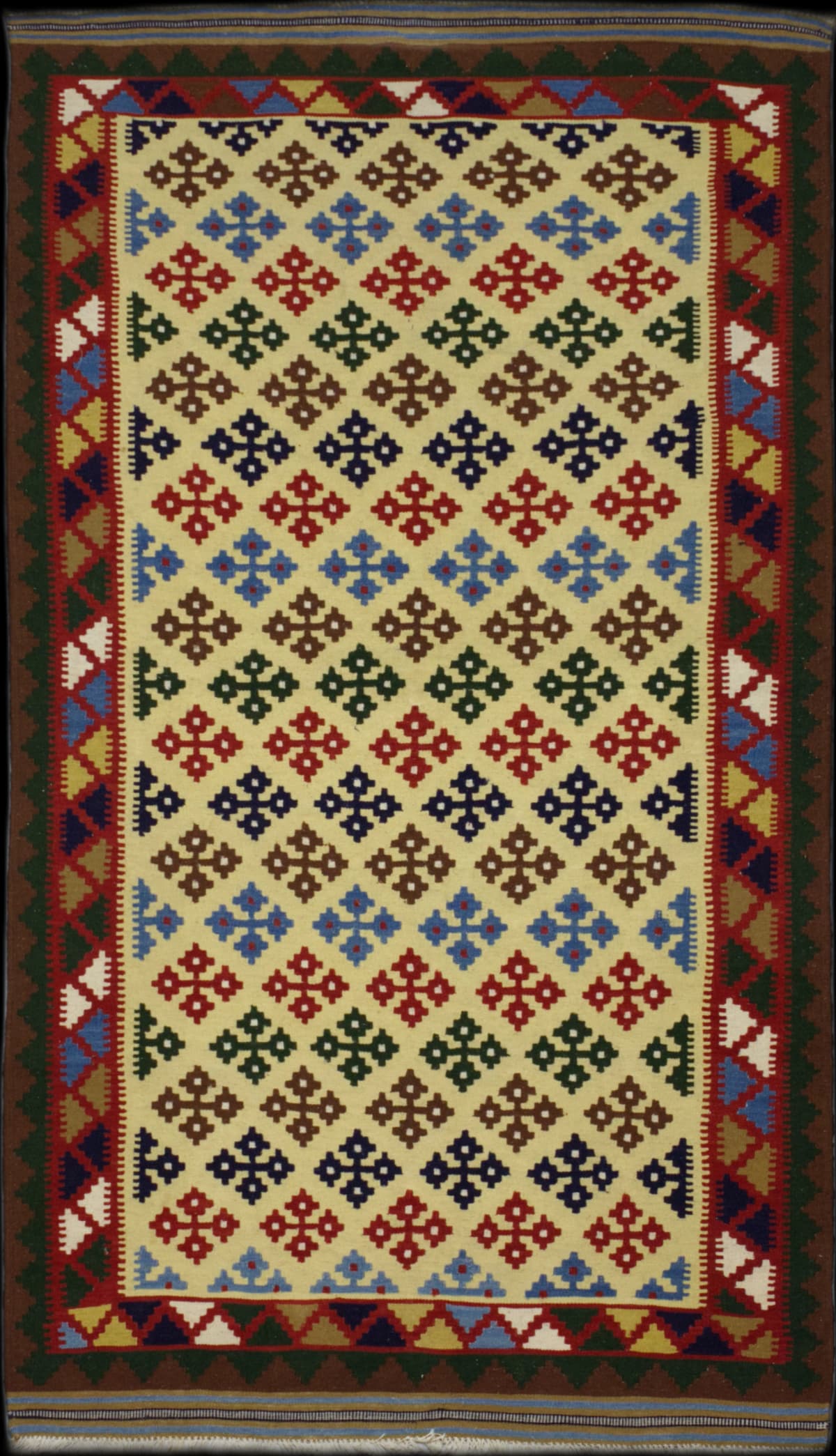 Persian rug in dimensions 210 centimeters length by 114 centimeters width with mainly brown colors