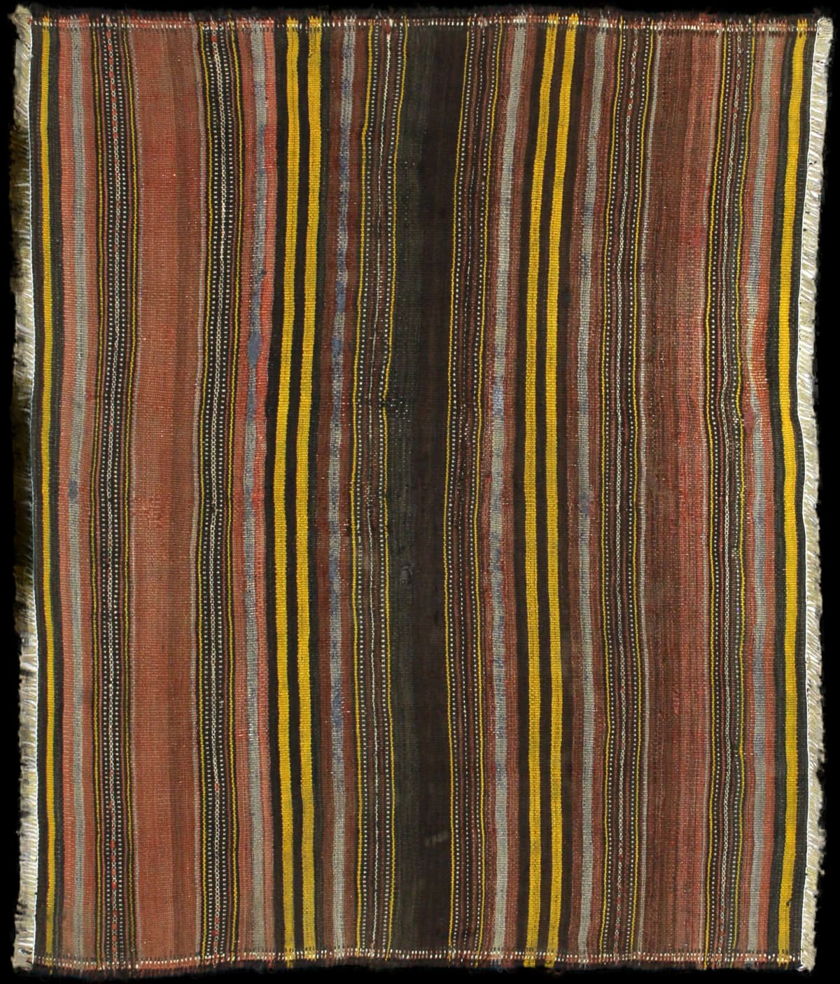 Persian rug of Sumak style in dimensions 141 centimeters length by 117 centimeters width with mainly yellow and brown colors