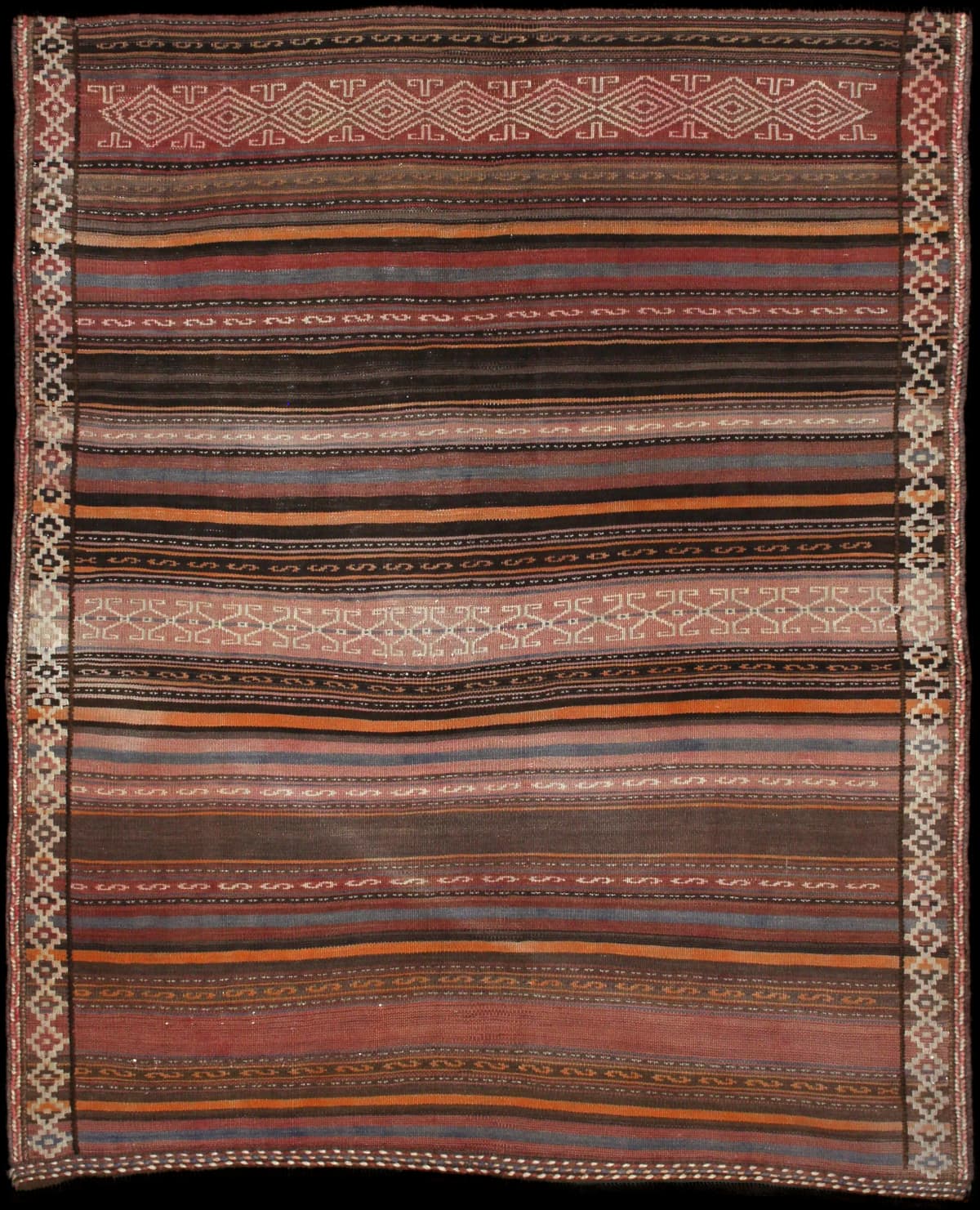 Persian rug of Sumak style in dimensions 180 centimeters length by 145 centimeters width with mainly orange colors