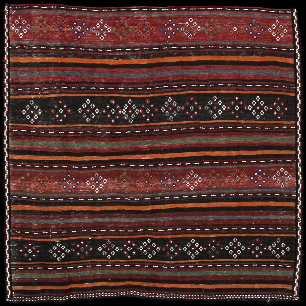 Persian rug of Sumak style in dimensions 125 centimeters length by 120 centimeters width