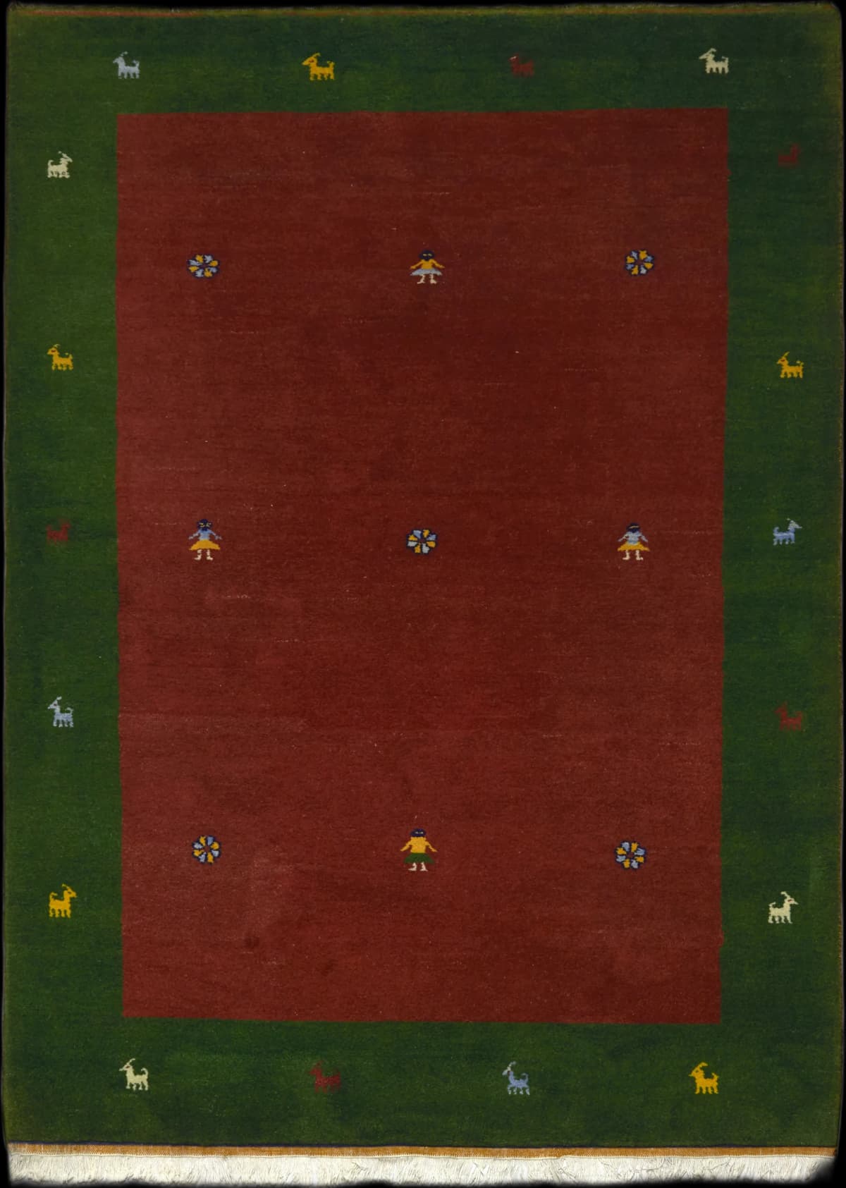 Indian rug in dimensions 304 centimeters length by 202 centimeters width with mainly brown colors — Full view