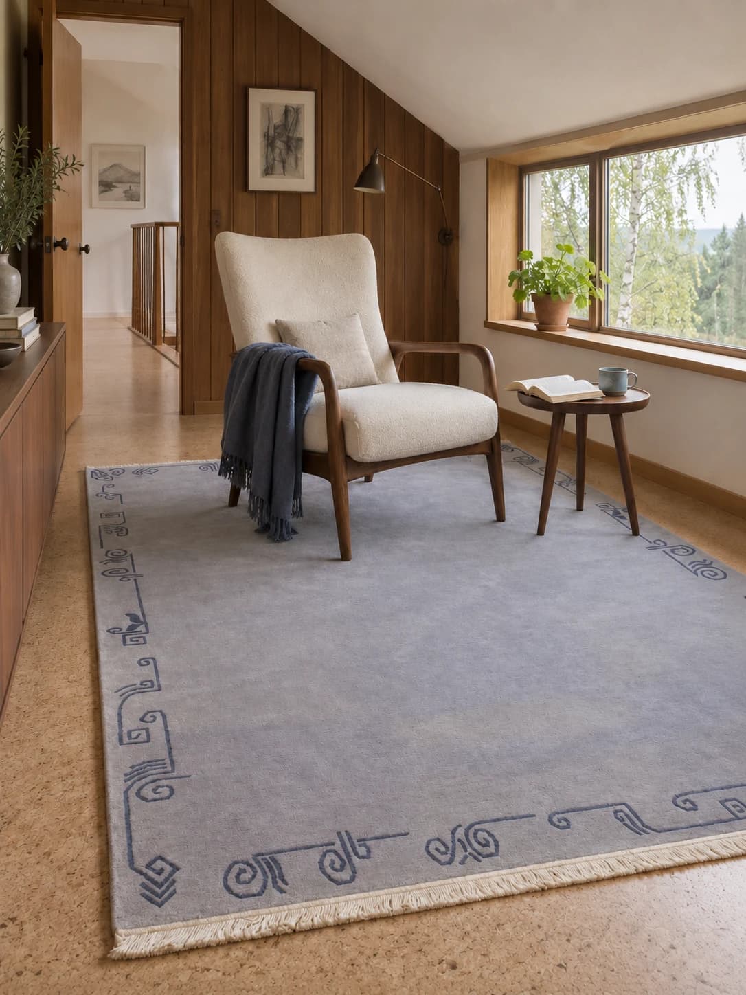 Tapis népalais tibétain, oriental, 170x236 cm, principalement bleu — Dans une pièce