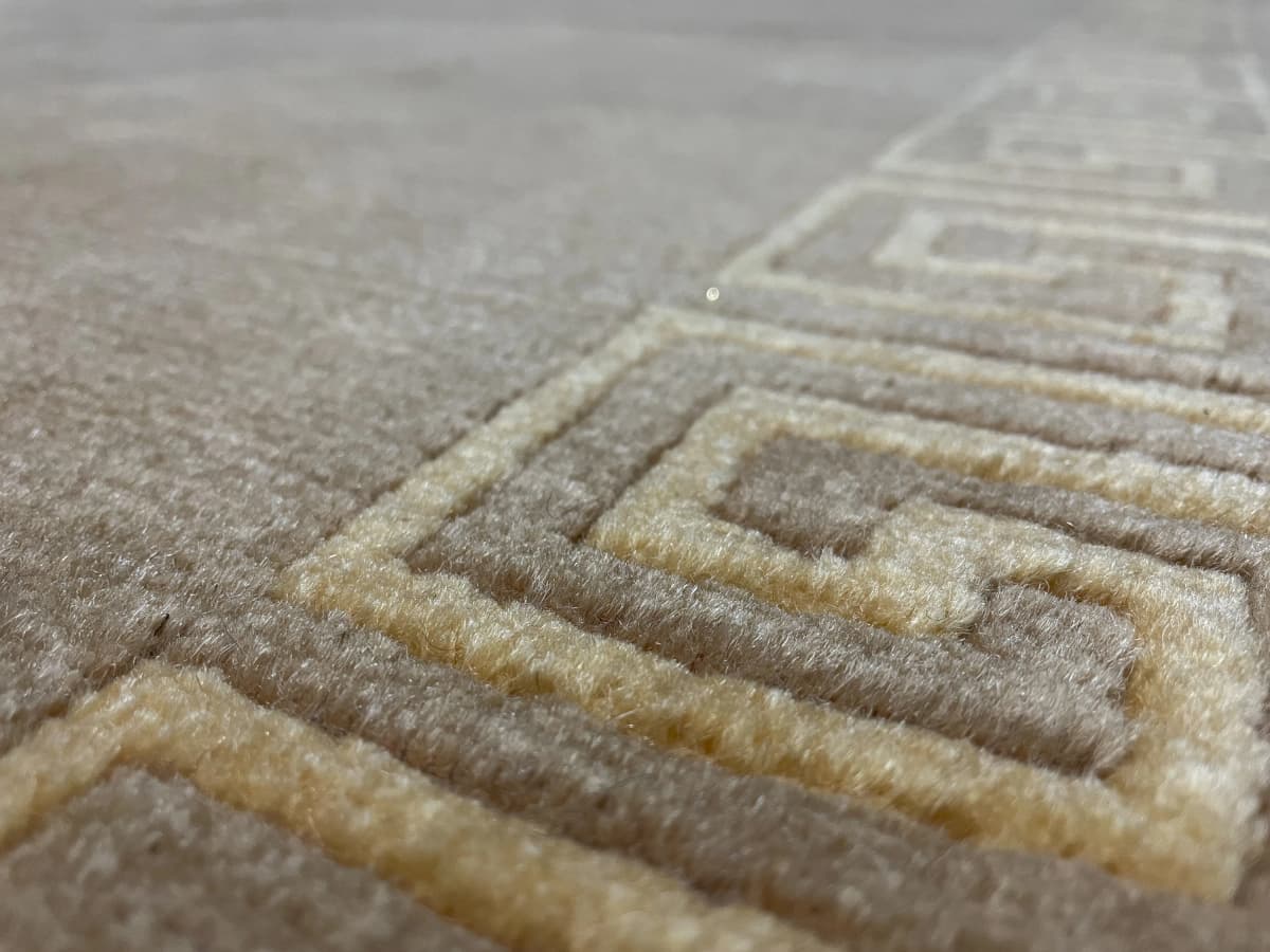 Tapis népalais tibétain, moderne, 173x240 cm, principalement jaune — Gros plan de la texture