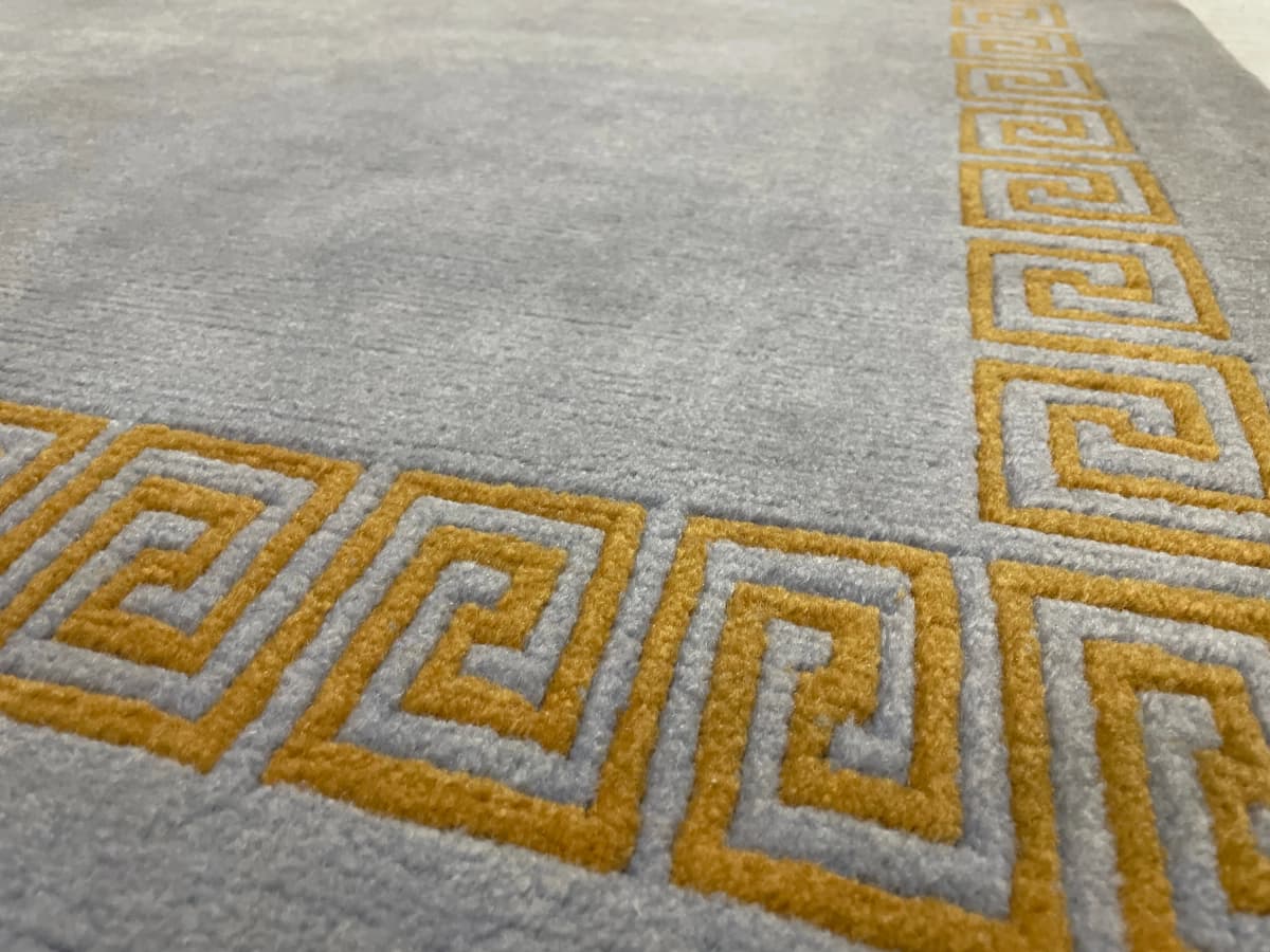 Nepal-Teppich Tibet, orientalisch, 150x206 cm, überwiegend in Blau — Nahaufnahme der Textur