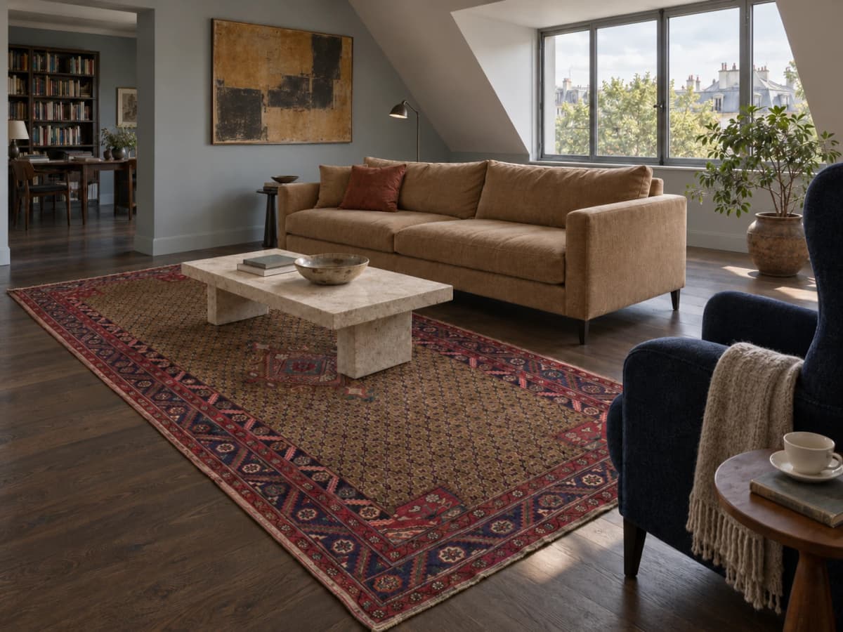 Perserteppich, orientalisch, 156x350 cm, überwiegend in Rot — Im Raum
