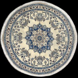 Alfombra persa Nain redonda, 200 cm de diámetro, principalmente en blanco y azul — Vista completa
