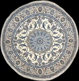 Persian Nain round rug, diameter 200 cm, mainly cream and blue — Full view