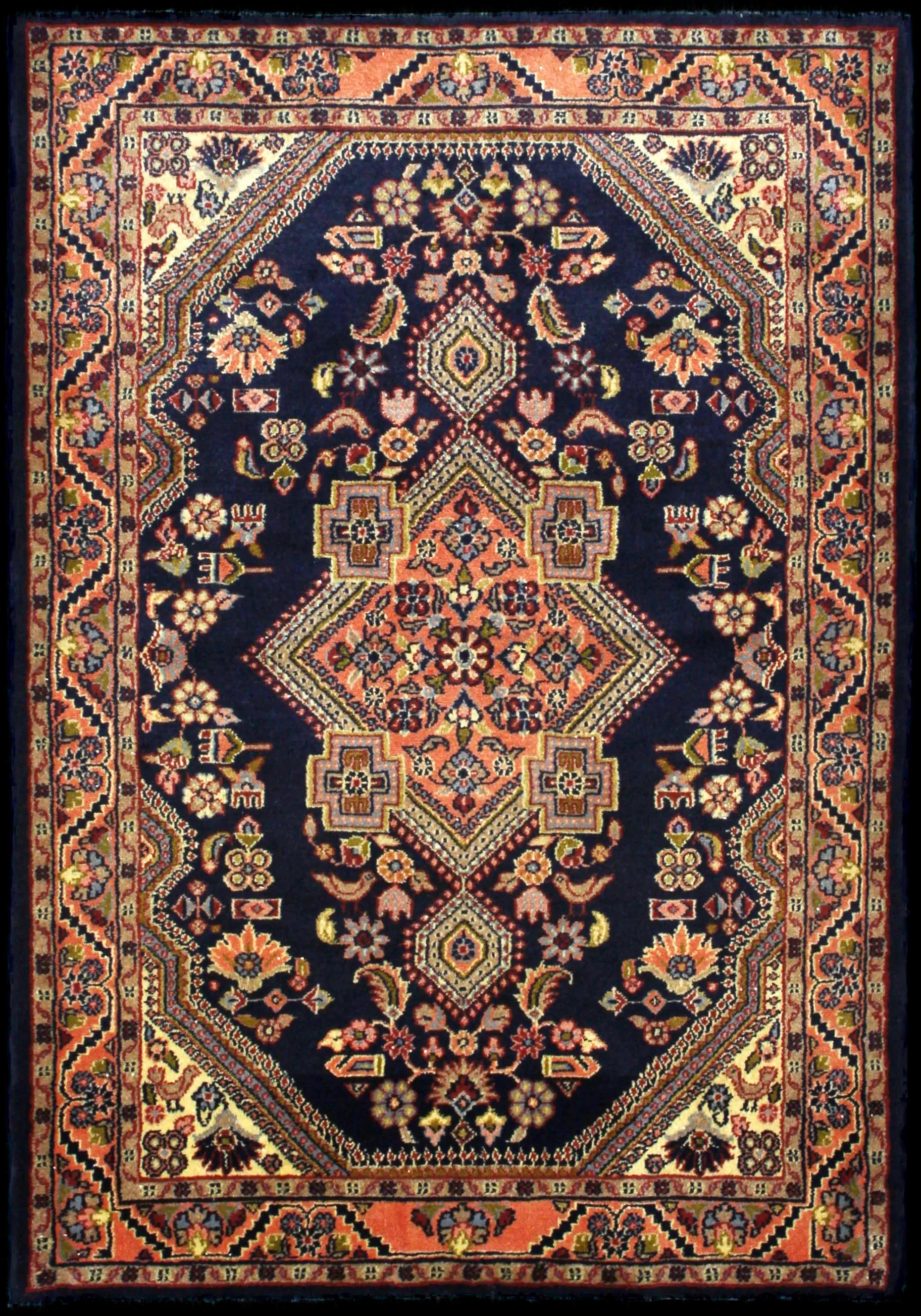 Handmade Persa rug in dimensions 150 centimeters length by 106 centimeters width with mainly Azul y Rosa colors