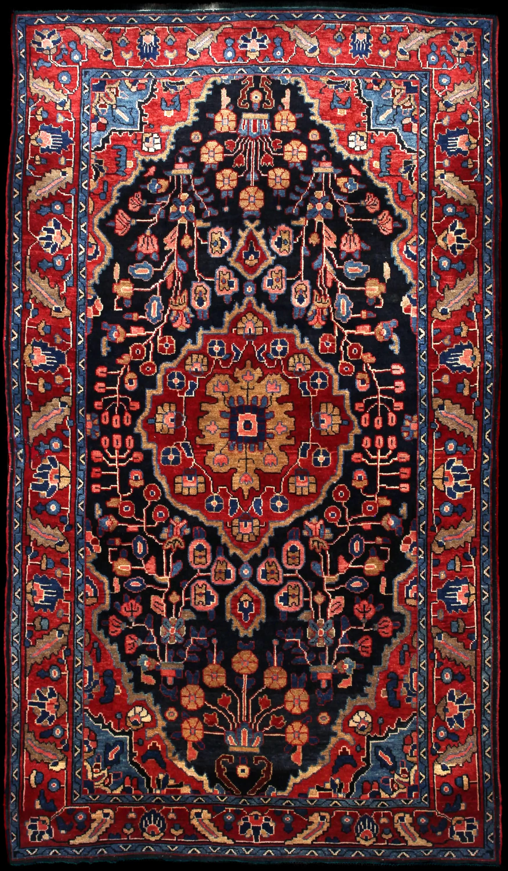 Handmade Persiano rug in dimensions 224 centimeters length by 130 centimeters width with mainly Rosso e Blu colors