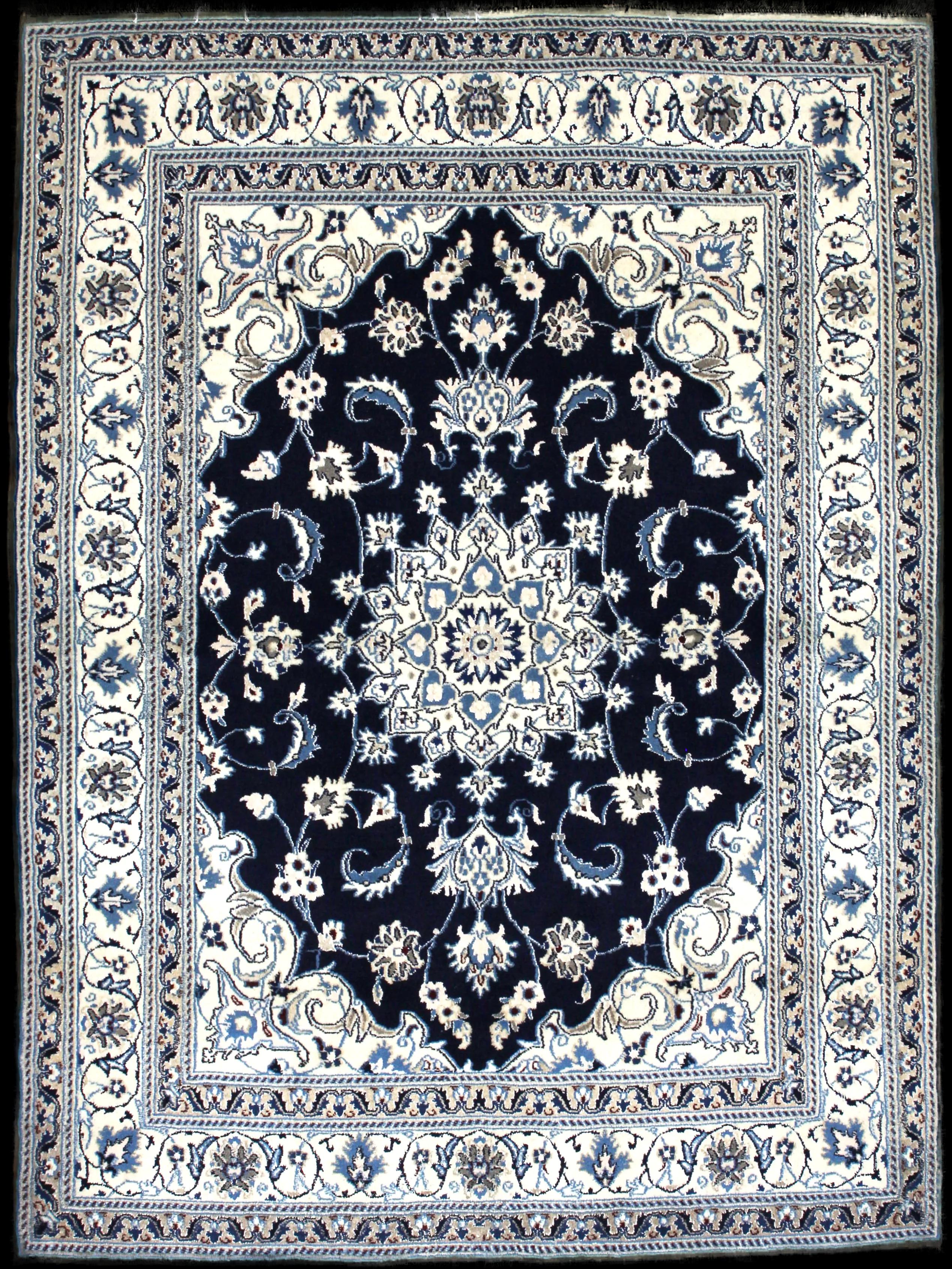 Handmade Persian rug of Nain style in dimensions 204 centimeters length by 148 centimetres width with mainly Blue colors