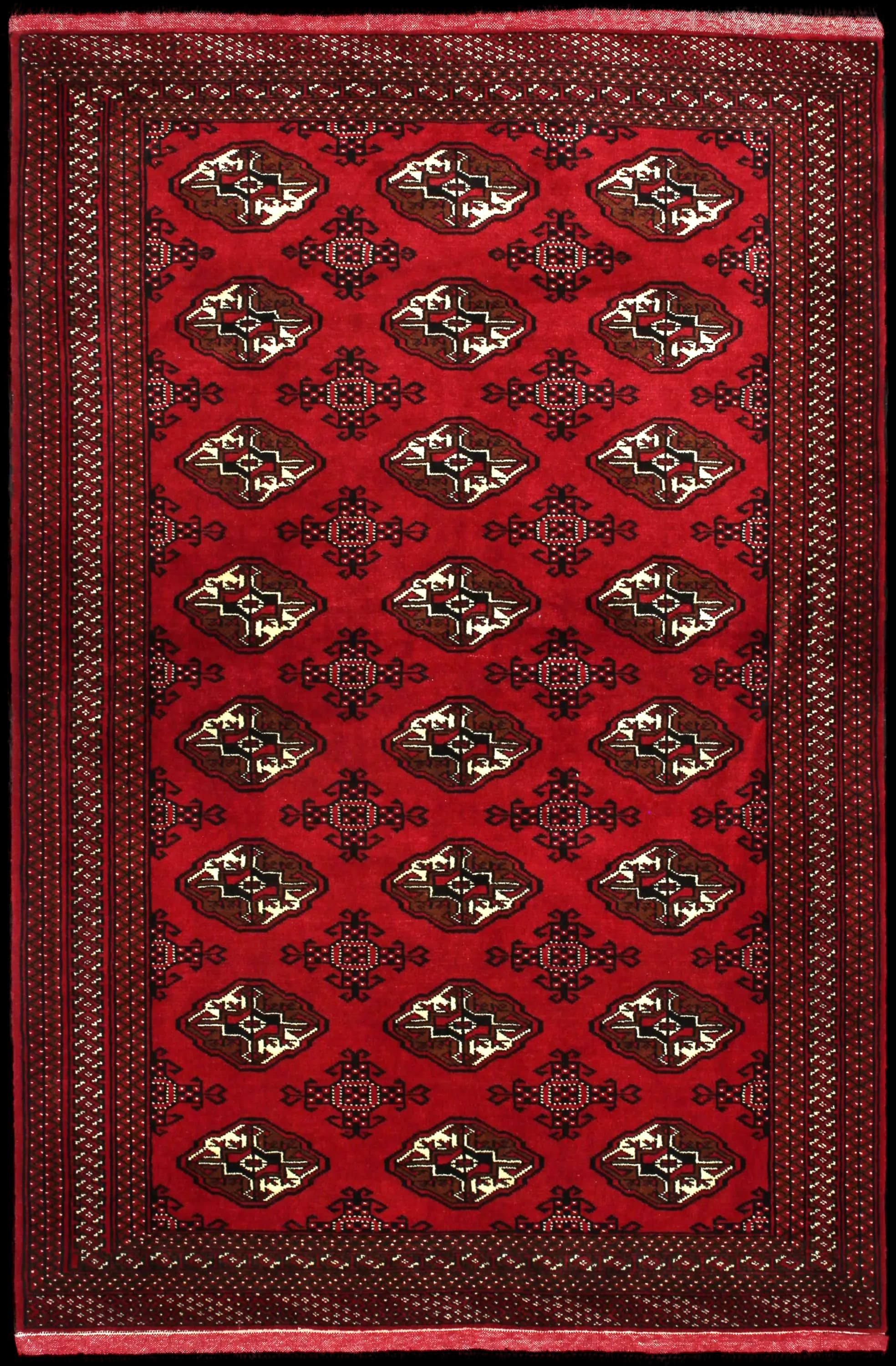 Handmade Persiano rug in dimensions 203 centimeters length by 132 centimeters width with mainly Rosso colors