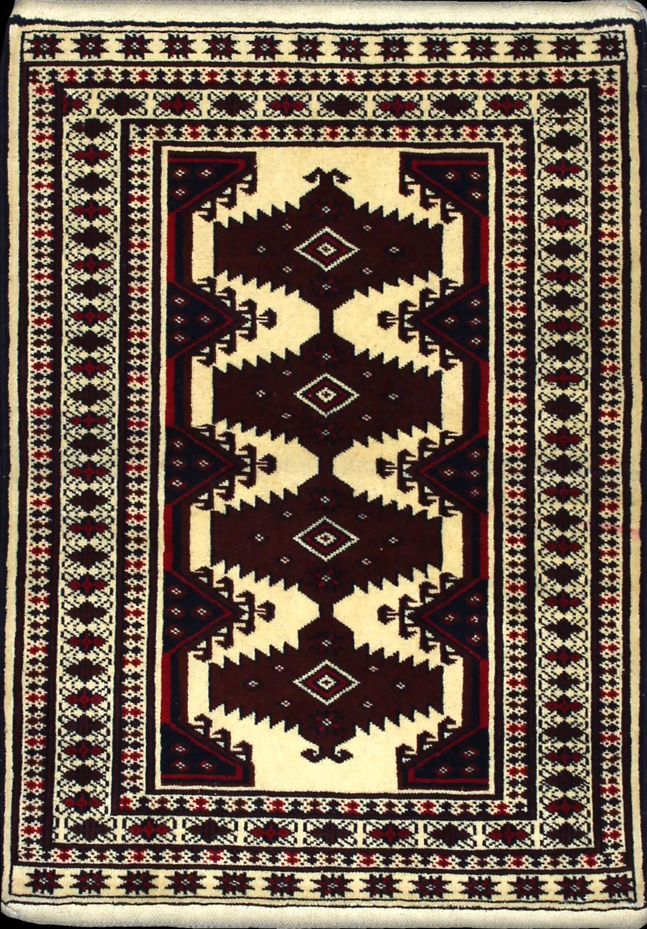 Handmade Persa rug in dimensions 112 centimeters length by 79 centimeters width with mainly Beige y Marrón colors