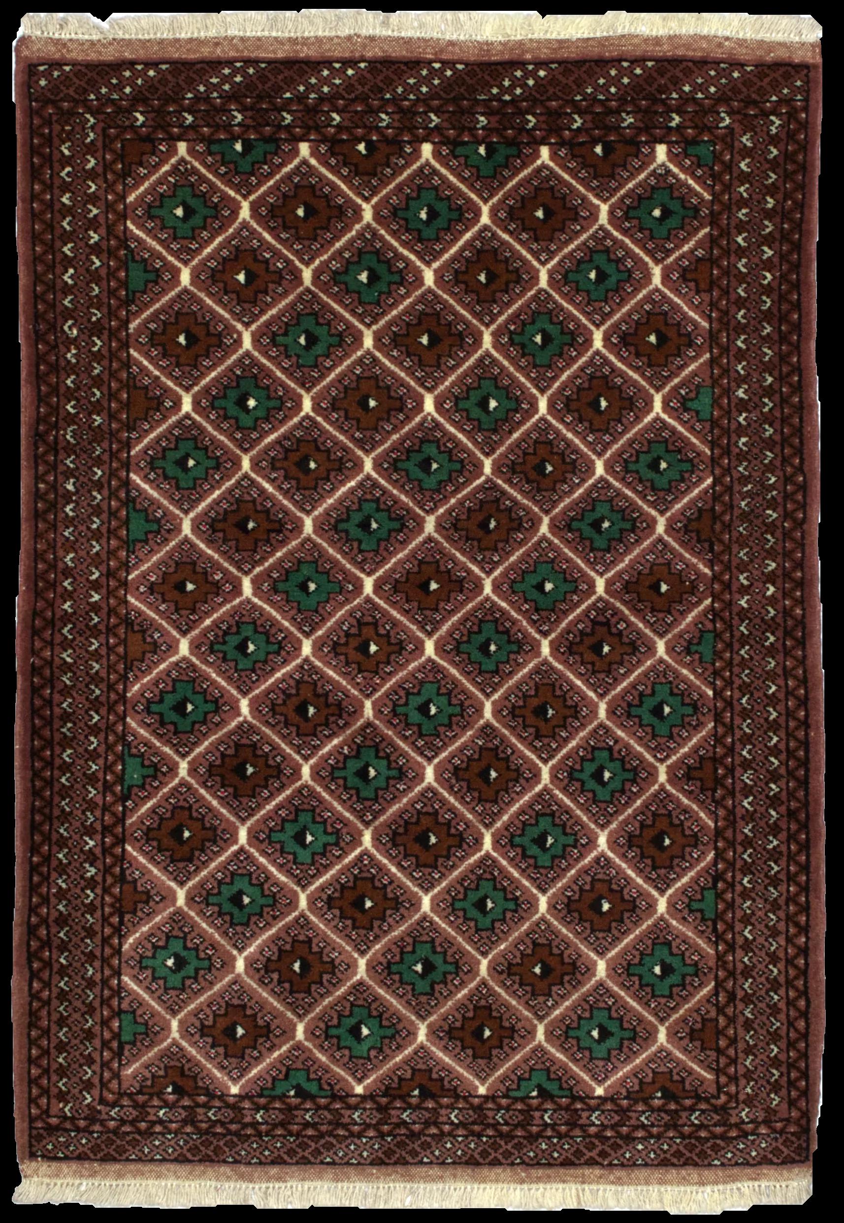 Handmade Persian rug in dimensions 140 centimeters length by 100 centimetres width with mainly Brown and Green colors