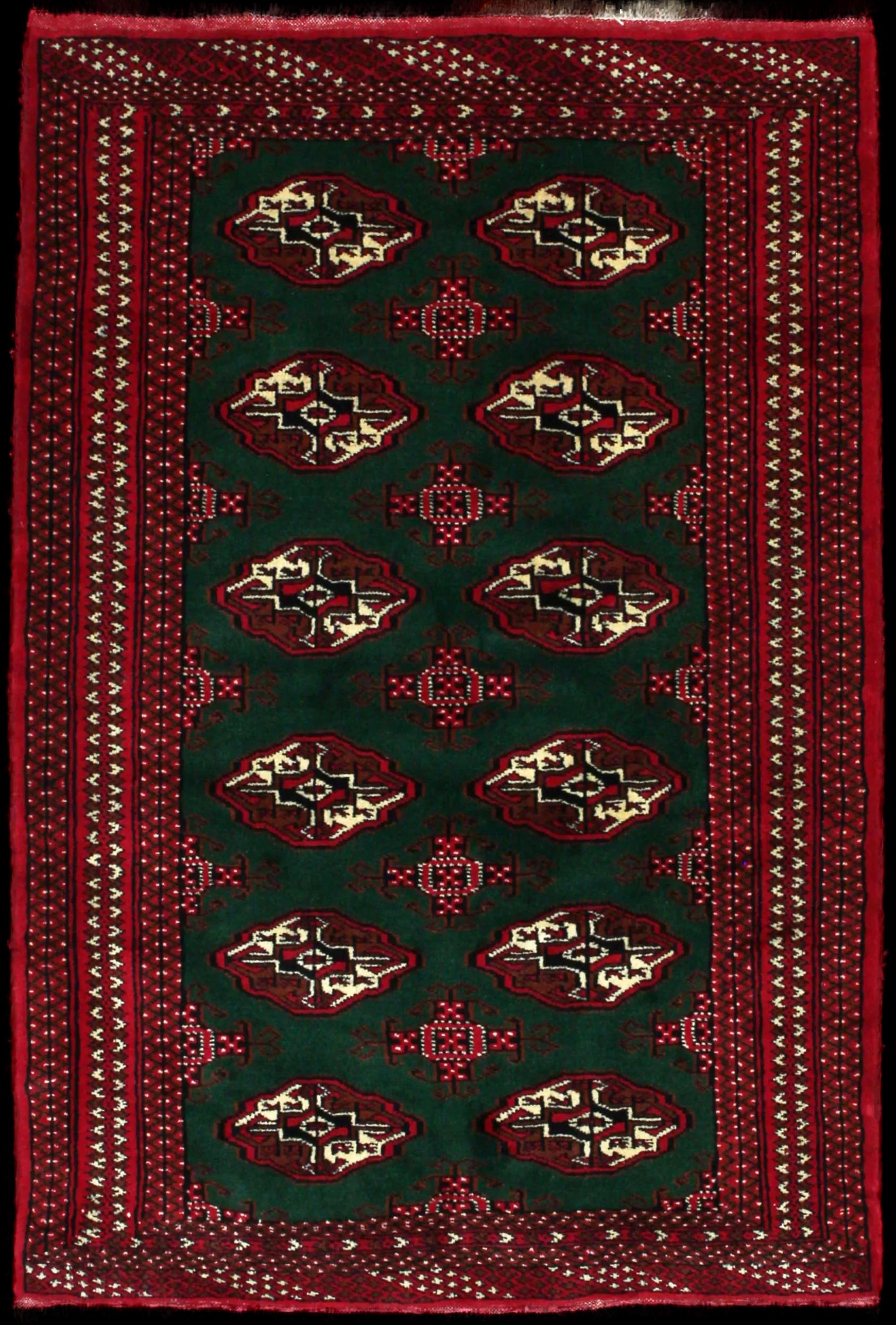 Handmade Persiano rug in dimensions 145 centimeters length by 97 centimeters width with mainly Rosso e Verde colors