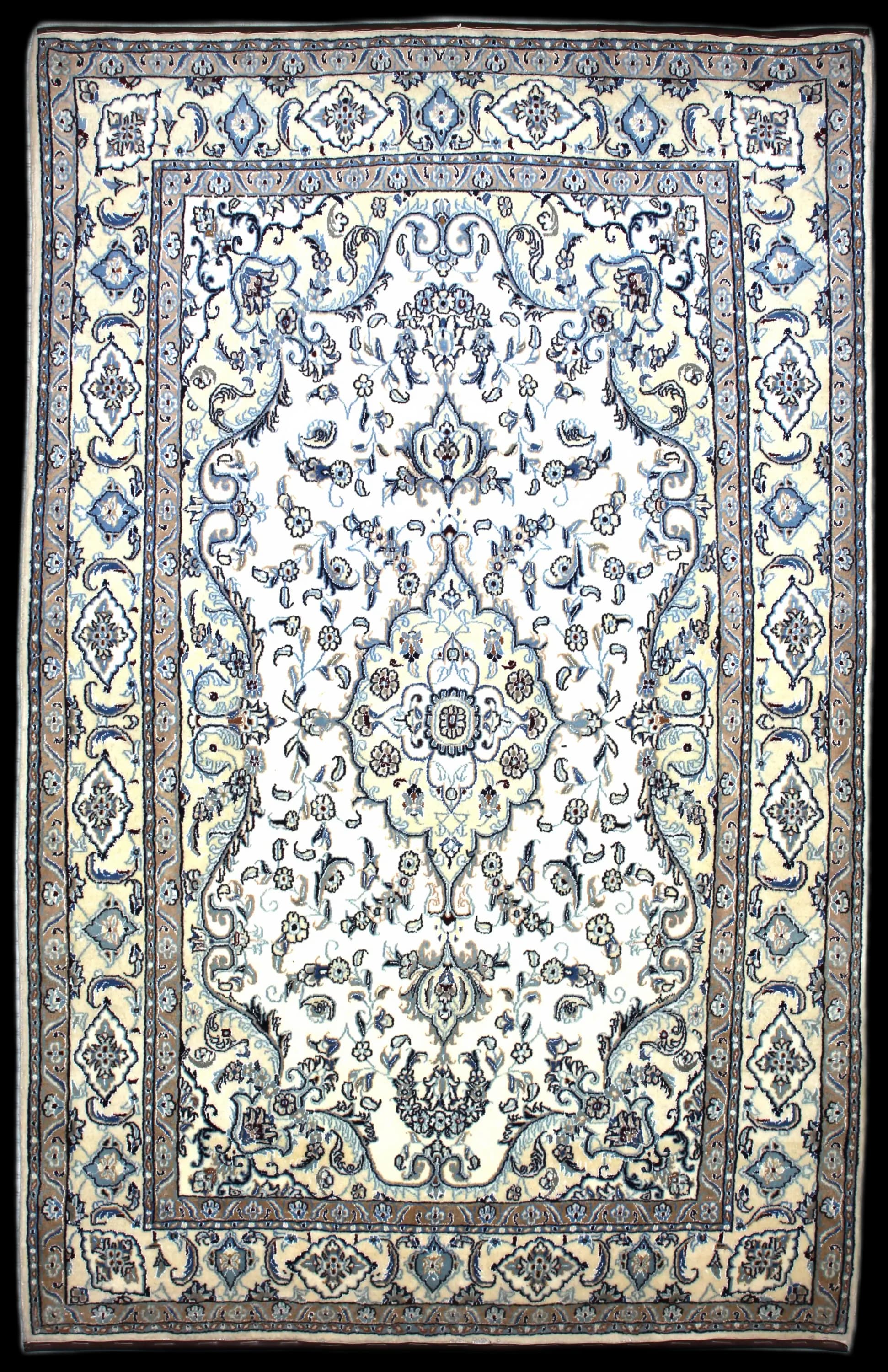 Handmade Persa rug in dimensions 255 centimeters length by 164 centimeters width with mainly Blanco y Azul colors