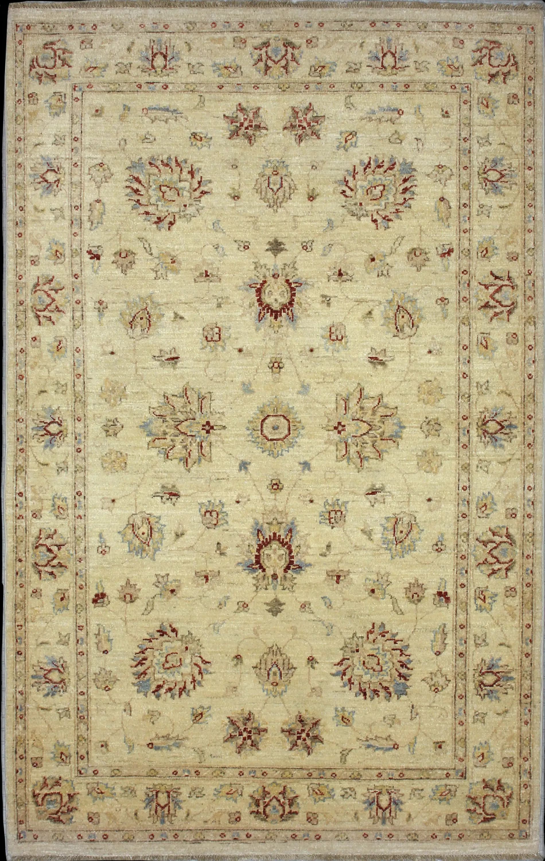 Handmade Pakistan rug in dimensions 216 centimeters length by 137 centimeters width with mainly Giallo colors