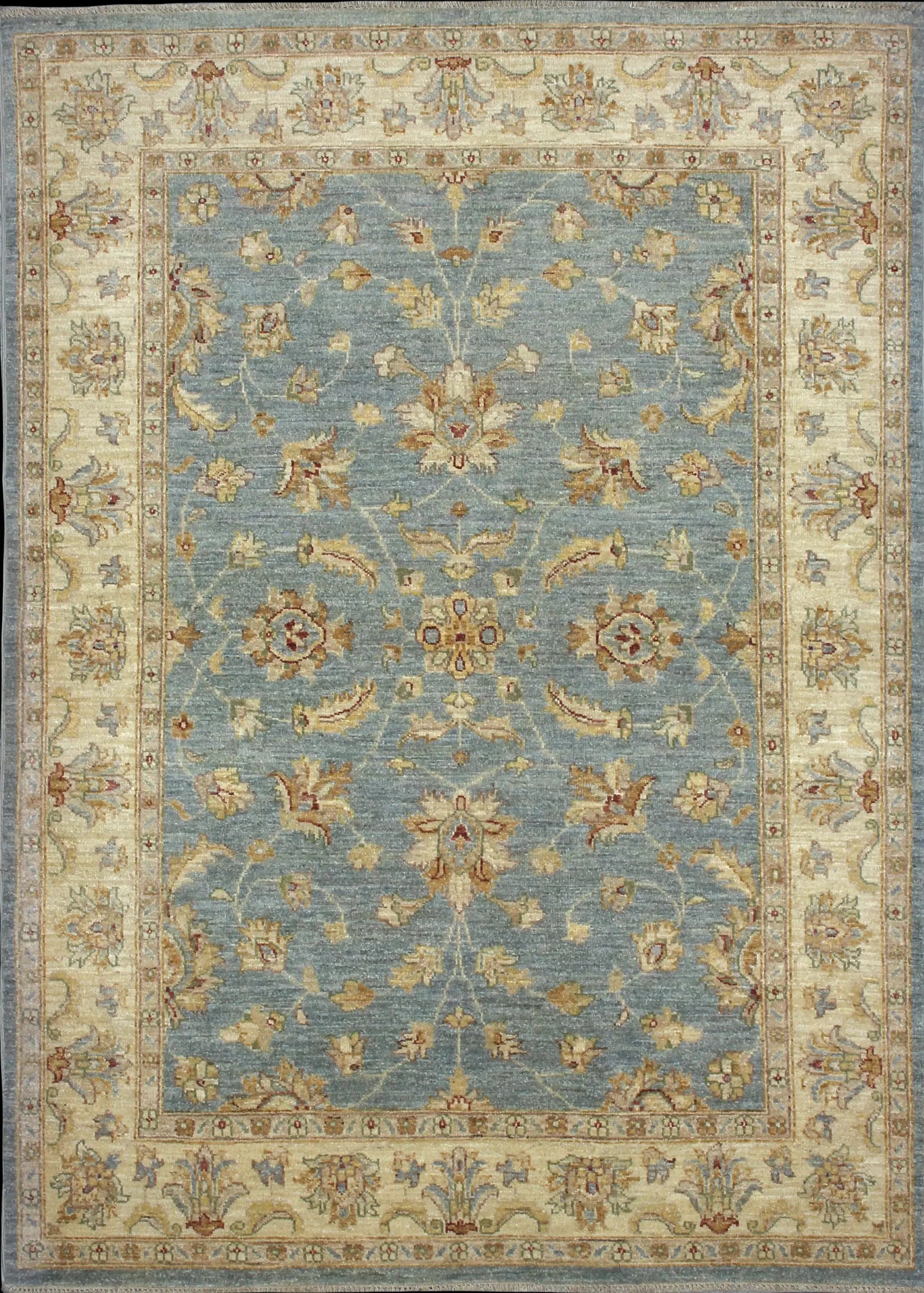 Handmade Pakistán rug in dimensions 201 centimeters length by 144 centimeters width with mainly Azul y Amarillo colors