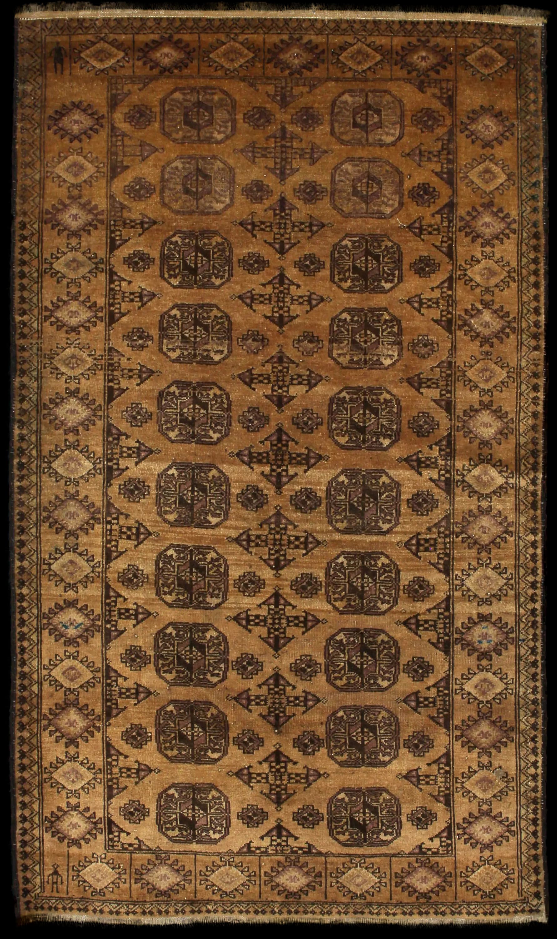 Handmade Perse rug in dimensions 204 centimeters length by 117 centimeters width with mainly Marron colors