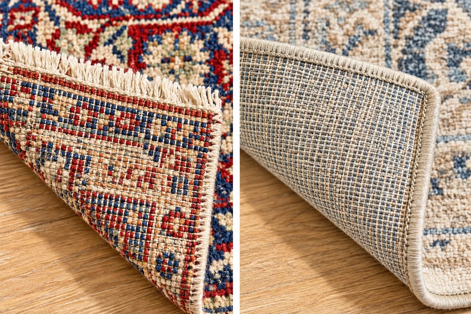 Close-up of different rug backing materials